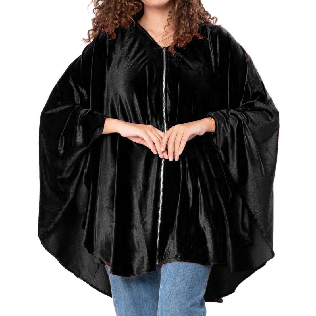 Womens Black Velvet Zip Front Blouse