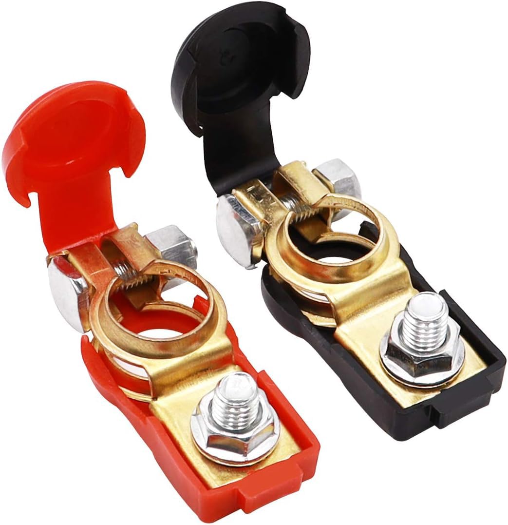 Pair of Red and Black Car Battery Connector Cables Positive and Negative Adjustable Clips for Diesel Cars Trucks Bus Car Battery Connectors (2 Pack) - KaberTrade