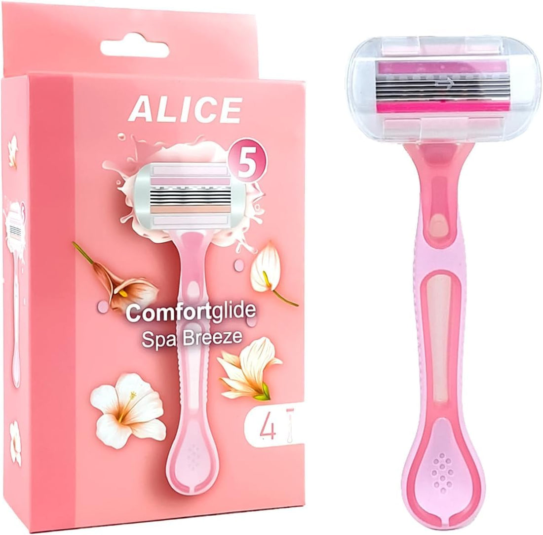 Alice - Razor For Women, Pivoted Head, Comfortglide Spa Breeze, Five Blade, 4 Piece, Pink, Model - AS-03