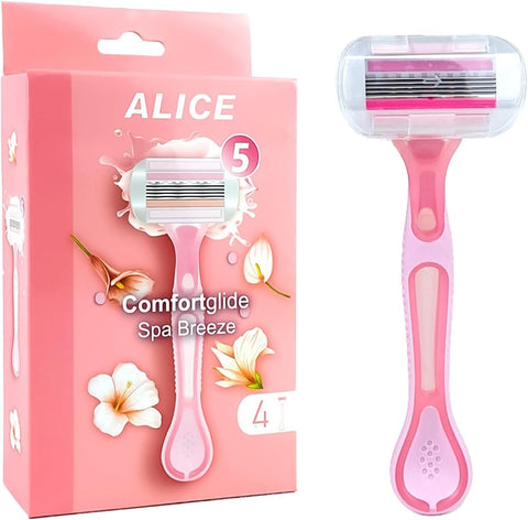 Alice - Razor For Women, Pivoted Head, Comfortglide Spa Breeze, Five Blade, 4 Piece, Pink, Model - AS-03