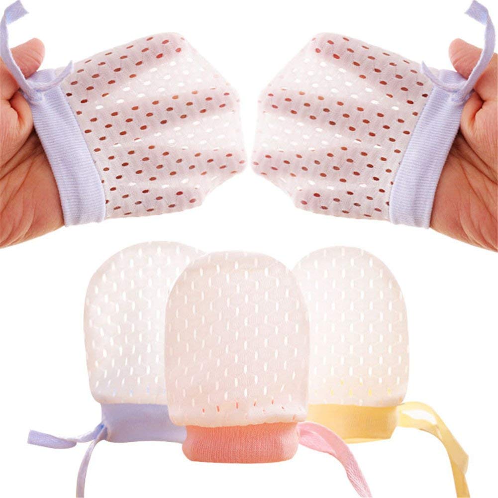 Pack of 6 Baby Mesh Gloves Cotton No Scratch Mittens for Unisex (3Colors/6-12Months)