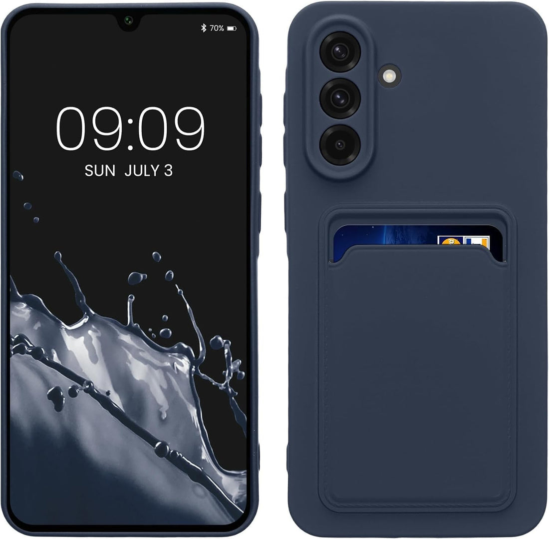 Soft Silicone Case Cover with Card Holder Compatible with Samsung Galaxy A17, Soft Fashion Design Wallet Case (Dark Navy)