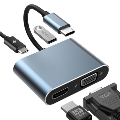 USB C to HDMI Adapter, 4 in 1 USB C Hub Adapter for MacBook Air with HDMI 4K, VGA 1080P, USB 3.0 Port and 100w PD Charging, Compatible with MacBook Pro/Air/iPad DELL XPS and More Type C Devices