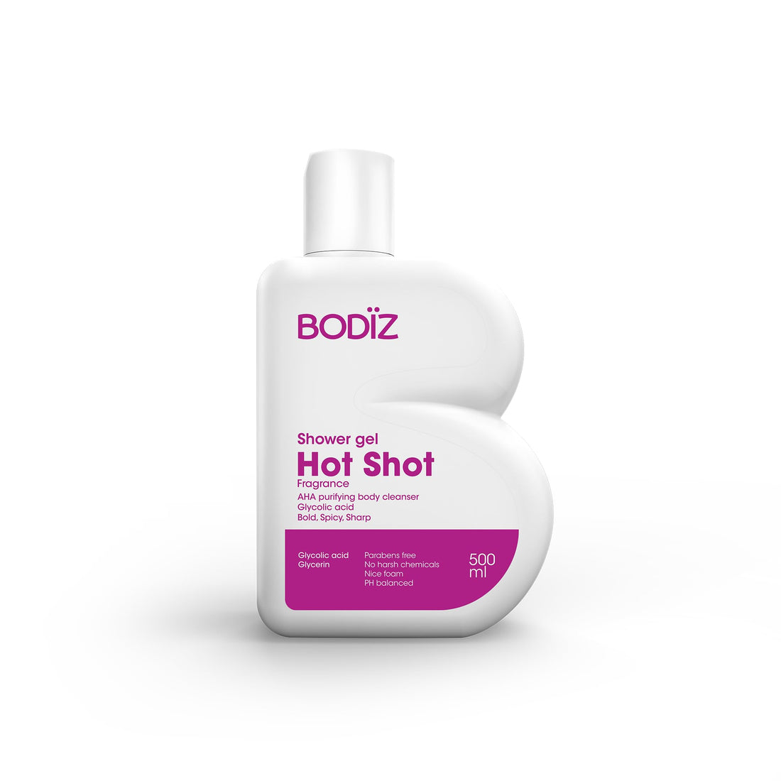 Shower Gel Hot Shot with Glycolic Acid and Glycerin, Exfoliating Body Wash, 500 ml