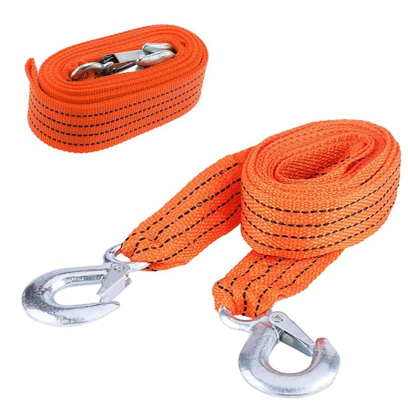 Emergency Tow Rope Hook Metal Nylon Rope Car Tow Rope for Trailer with Off Road Trailer Hook (4 Meter, Orange, 3 Ton) - KaberTrade