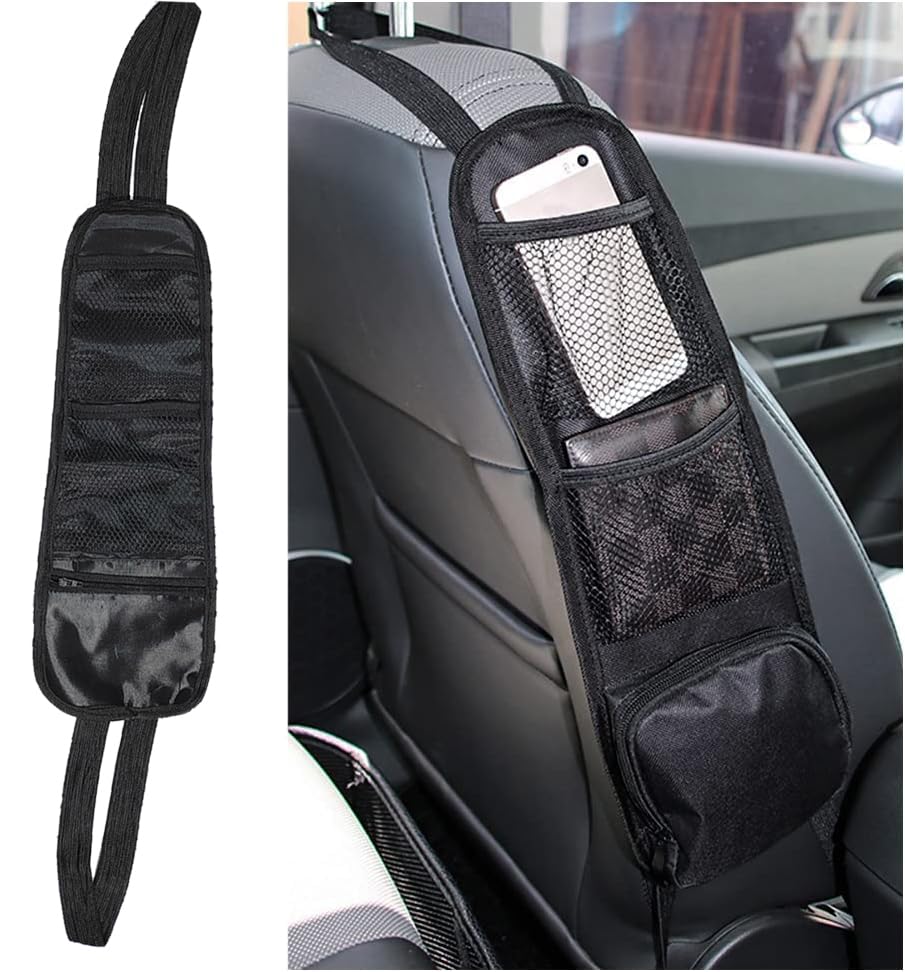 Car Seat Side Organizer, Car Seat Back Mesh Hanging Storage Bag for Cars, SUVs, Trucks, Cellphone, Wallet Car Interior Organizer - Black - By KaberEgypt 2020