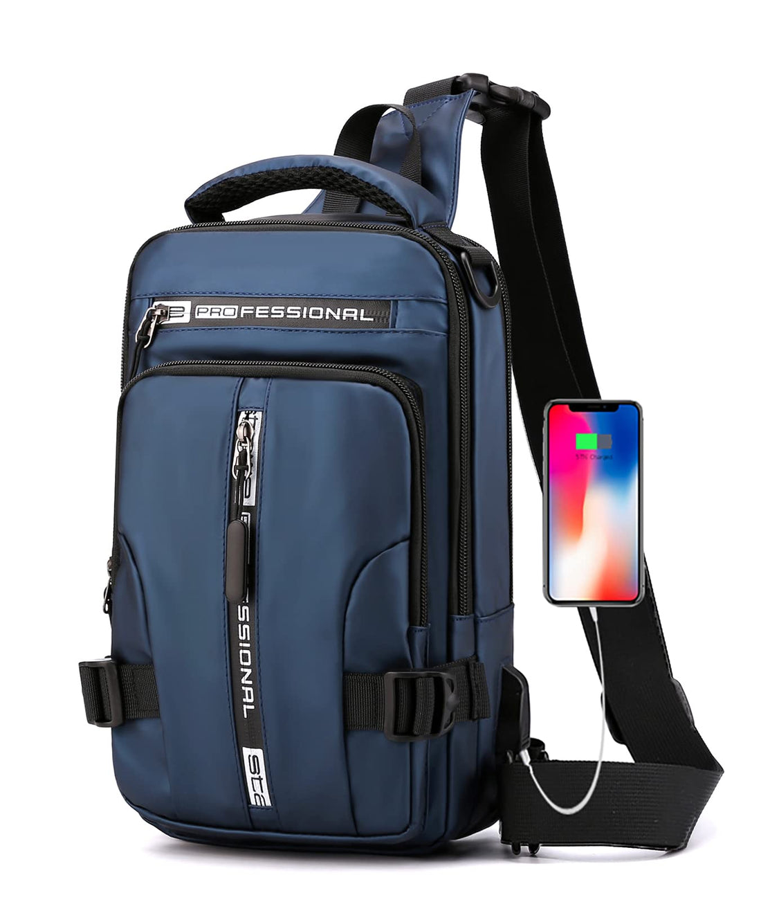Sling Backpack Crossbody Shoulder Chest Bag for Men Women Travel Hiking Daypack with USB Cable