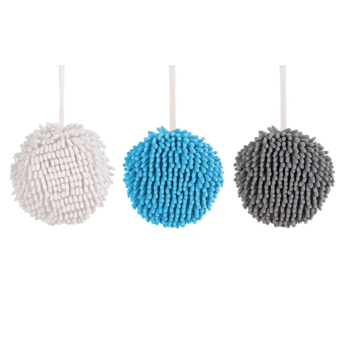 Emivery 3 Pack Chenille Hand Towels Soft Absorbent Microfiber Hanging Ball Towel Bathroom Kitchen Hand Drying Towels Wipe Cleaning Cloth Bath Towel Set (3 Colors)