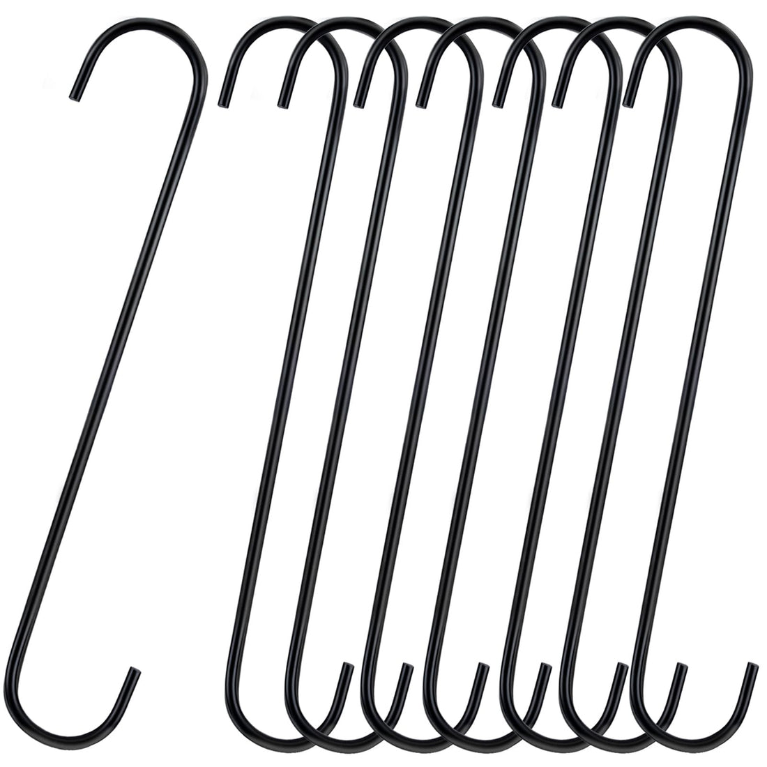 8 Pack S Hooks Heavy Duty 12 Inch Large S Shape Hooks for Hanging Plant Pots and Pans Steel Metal Hanger Hook Black Long S-Hook for Hanging Clothes, Plants, bird feeders, Garden Indoor Outdoor