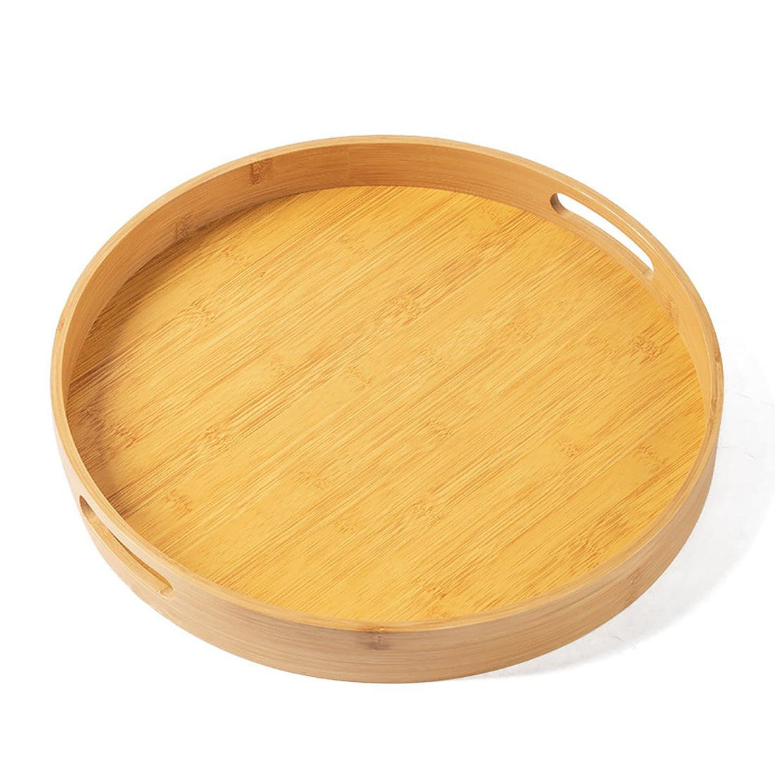 ALMEKAQUZ Bamboo Wooden Tray,13.8 Inch Bamboo Round Serving Tray,Wooden Tray with Handle,Natural Wooden Tray,Decorative Serving Tray for Dining Room,Living Room,Hotel(35 * 35 * 5CM)