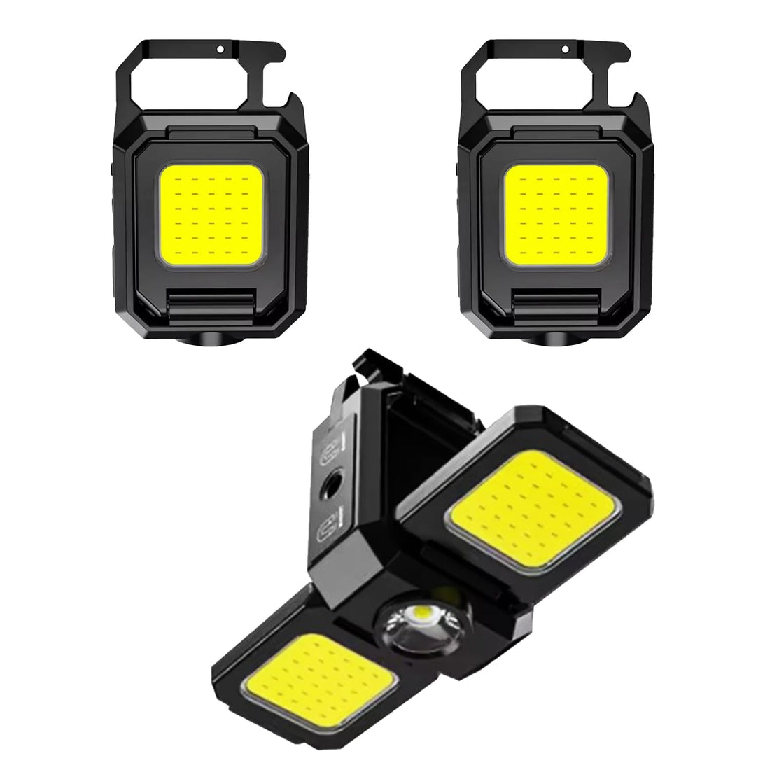 COB Keychain Magnetic Lamp, Work Lamp, Lamp for Camp, 5 Light mode 90° Foldable, Rechargeable 1000 Lumens Flashlight with Bottle Opener For camp outdoor fishing hiking and gift (Pack of 2)