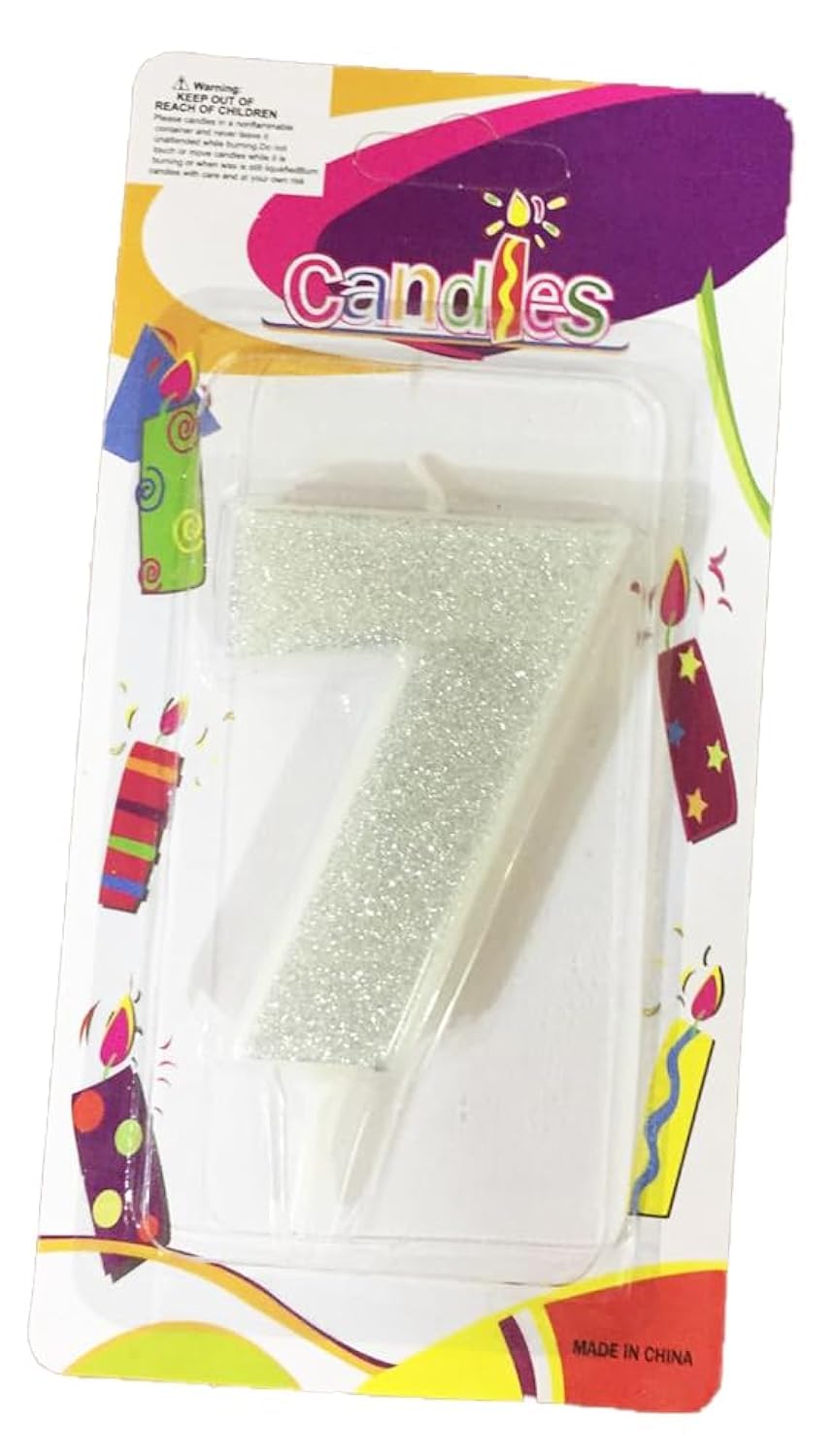 birthday silver glittered candles no.7