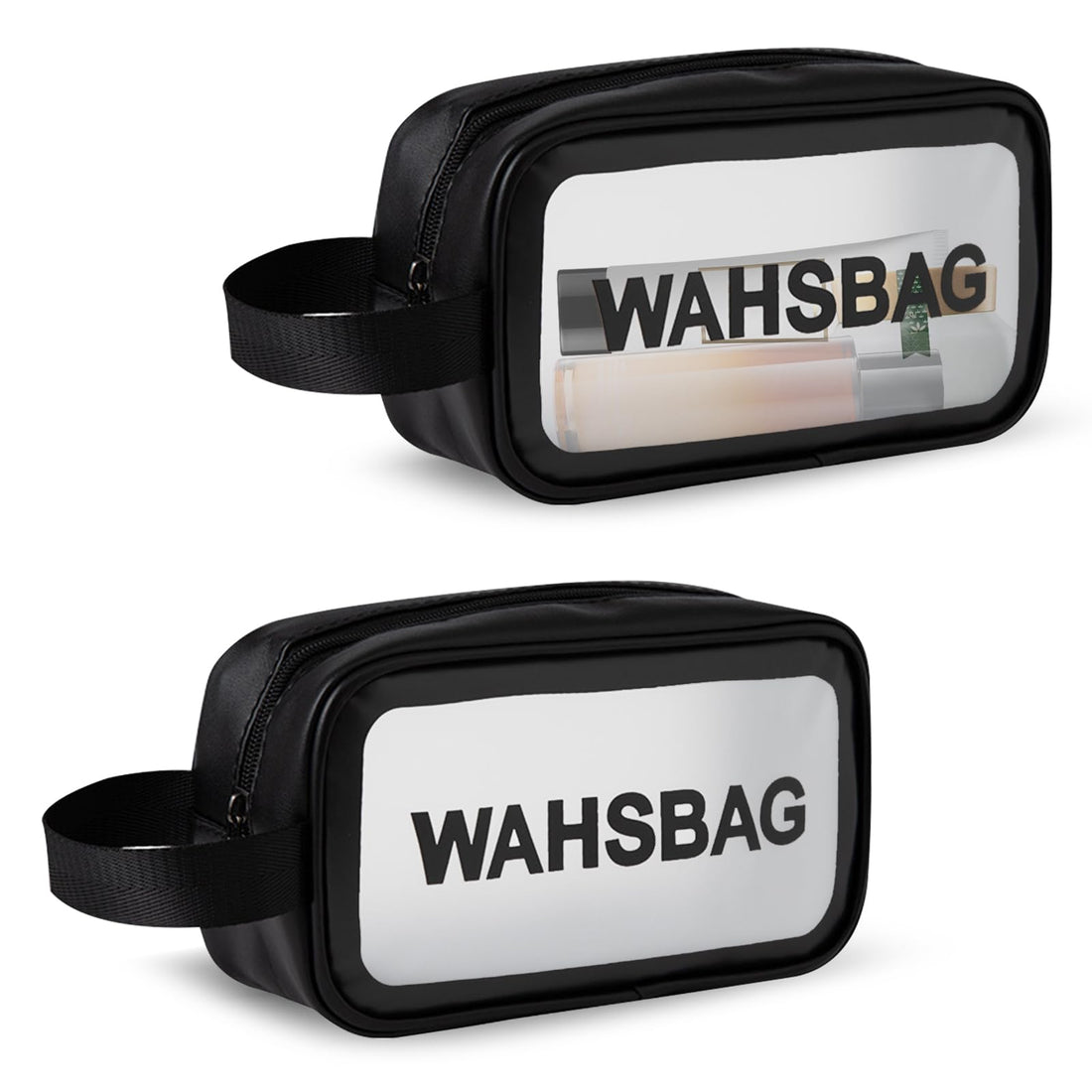 Toiletry Bag, 2 Pcs Cosmetic Bags Clear Travel Toiletries Bag Clear Makeup Bag Waterproof Wash Bag Portable for Travel Bathroom Men Women (Black), Transparent, One Size, One size
