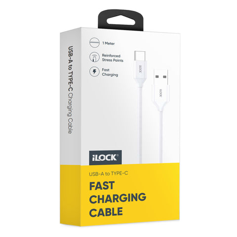 iLOCK Charge Cable | 1 Meter | Durable PVC Design (USB-A to TYPE-C, White)
