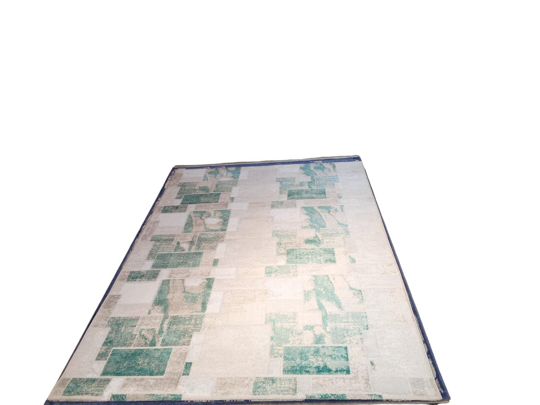 Luxury Modern Geometric Area Rug, Green and Beige, 200x280cm, Lightweight