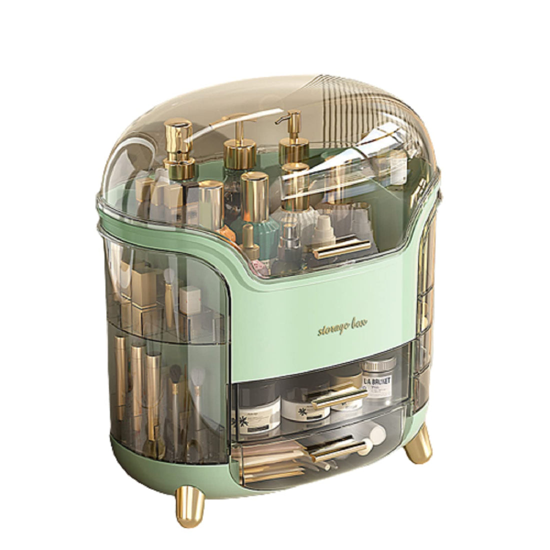 2023 New Makeup Organizer, Portable Makeup Dustproof Cosmetic Storage Box Large Capacity Cosmetic Display Case Countertop Skin Care Organizer Suit for Cosmetics Skincare Jewelry Lipstick (Green)