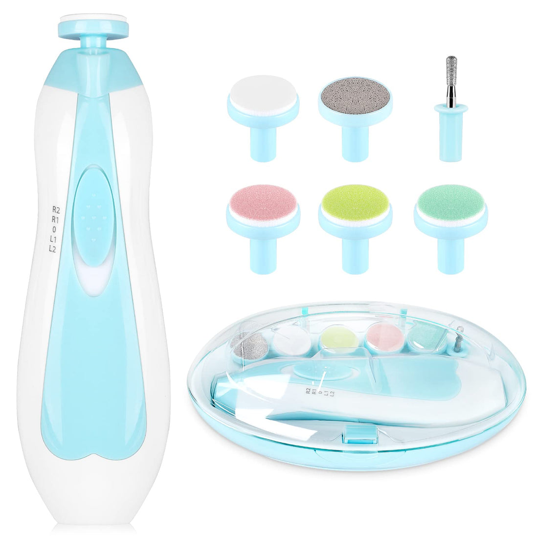 Qunlions life Electric Nail File Drill for Baby No Sharp Claws Hurt, 6 in 1 Safety Cutter Trimmer Clipper for Toes and Fingers (Blue)