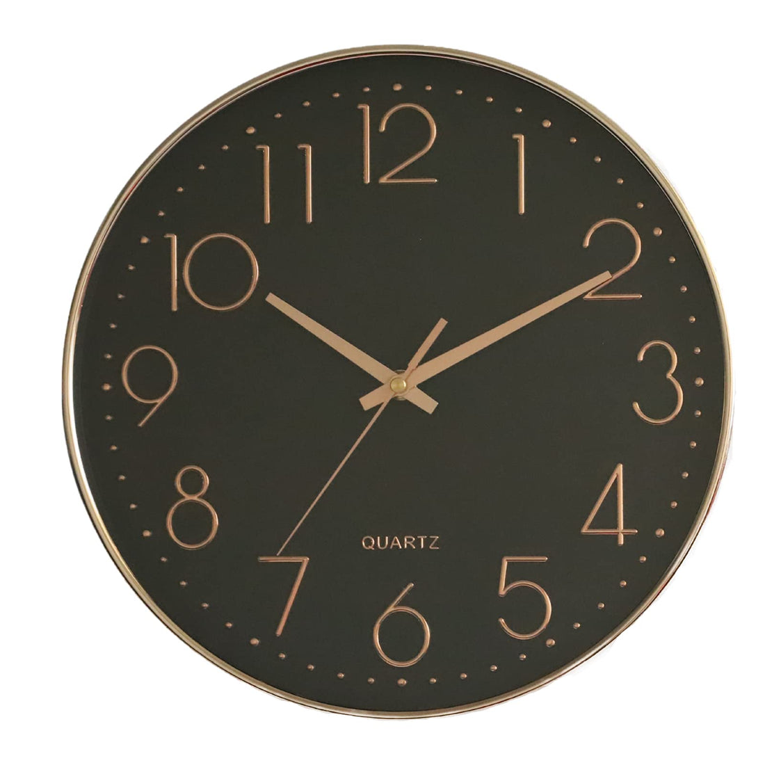 Arabest Wall Clock, Silent Non Ticking Quality Quartz Battery Operated, Round Easy to Read, Silent Wall Clock for Bedrrom, Living Room, Kitchen, Office, School Home Decor (30cm, Black-Gold)