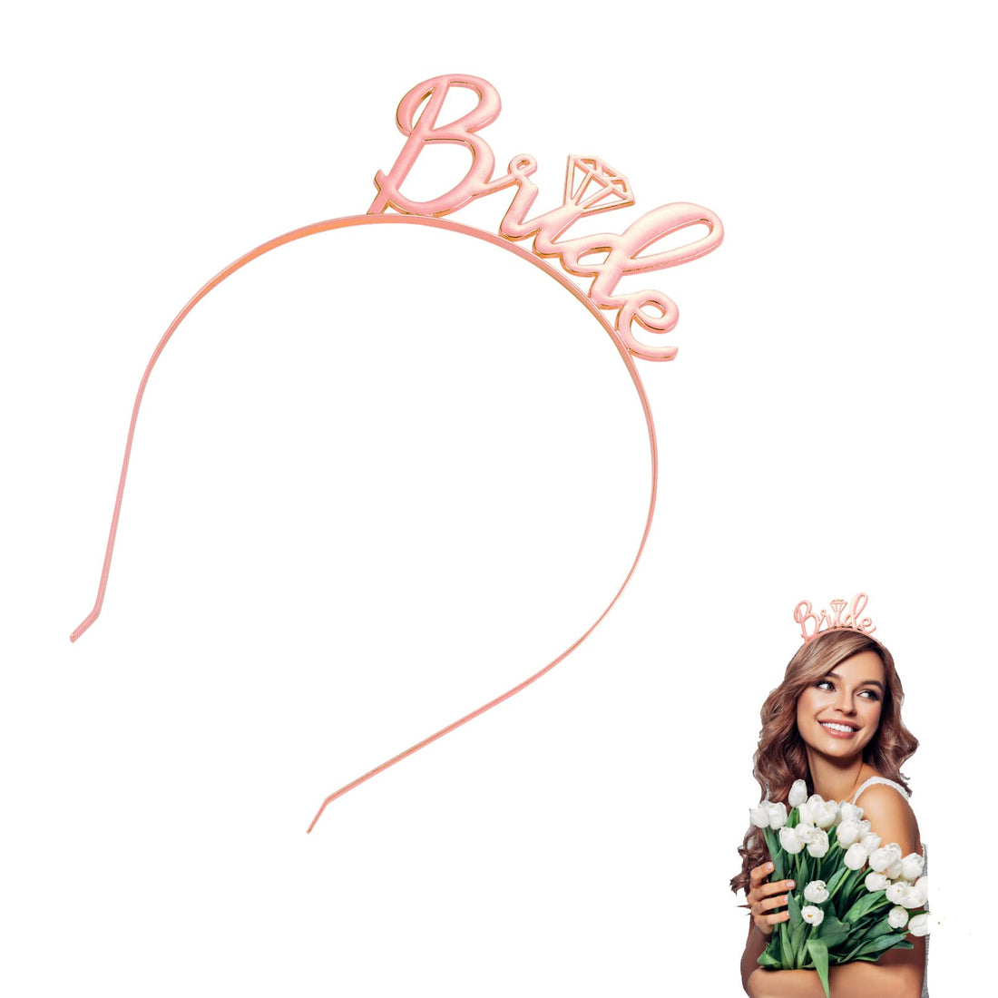 SHENLONG 1pcs Bride to Be Headband,Metal Tiara Crown Headband Bride to Be Tiara Crown Hairband Rose Gold Bride Head Accessories for Hen Party,Bridal Shower,Engagement,Wedding,Bachelorette Party Gift