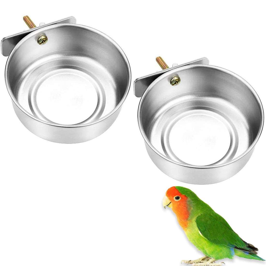 Pack of 2 Bird Feeding Bowls, Bird Cage Bowl, Feeding Bowl for Small Animals, Holder with Clamp Holder for Birds, Parrots, Water Feeding Bowl, Bird Cage Cups