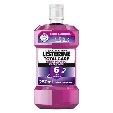 Listerine Total Care Milder Taste Mouthwash 250 ml - Provides 6 Powerful Benefits for Teeth Protection, Fresh Breath, and Healthy Gums, Ideal for Daily Oral Hygiene