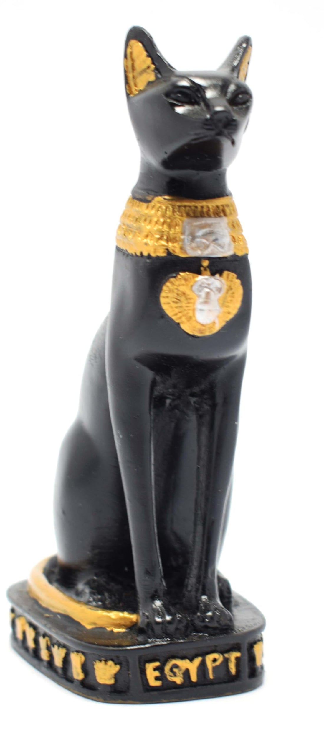 immatgar pharaonic Cat Bastet Statue Egyptian souvenirs gifts from egypt handmade (shape2 - Black - Golden - 13 CM Long)
