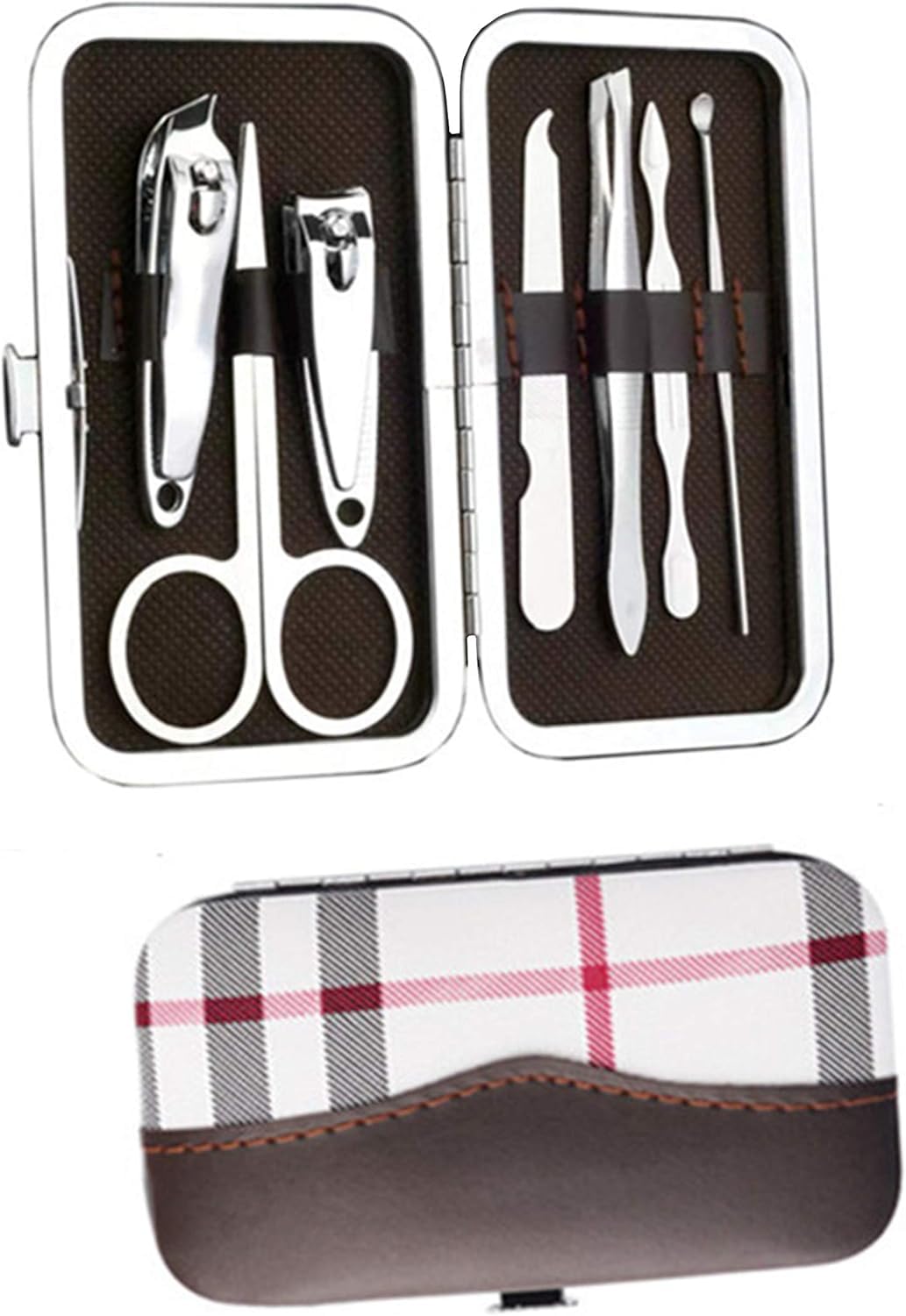 Nail Clipper Set Nail Tools Stainless Steel Professional Pedicure Set 7PCS, Nail Clipper, Ear Spoon, Tweezers, Eyebrow Scissors (Silvery white)