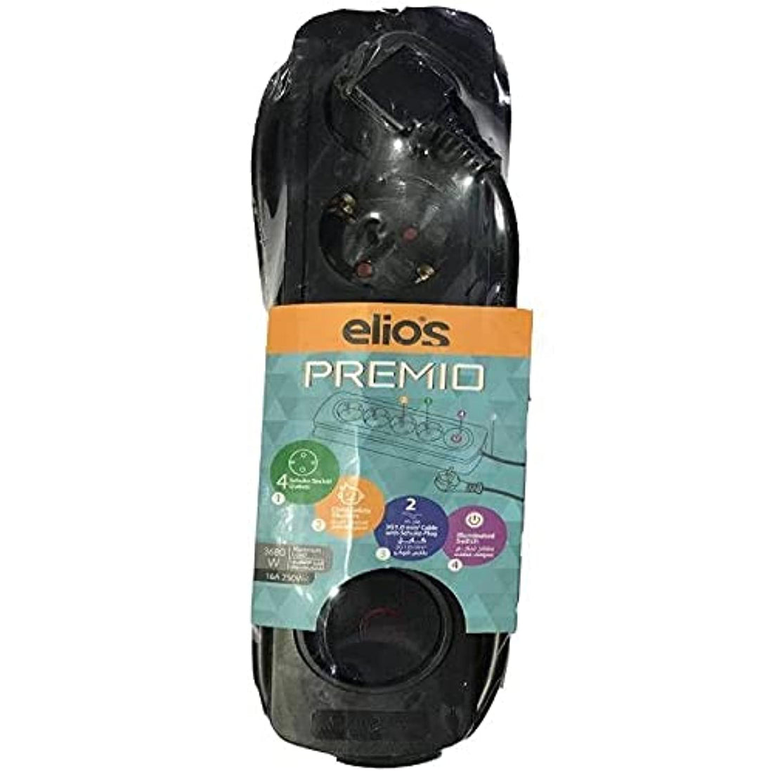 Elios electric power with 4 socket outlets premio - black