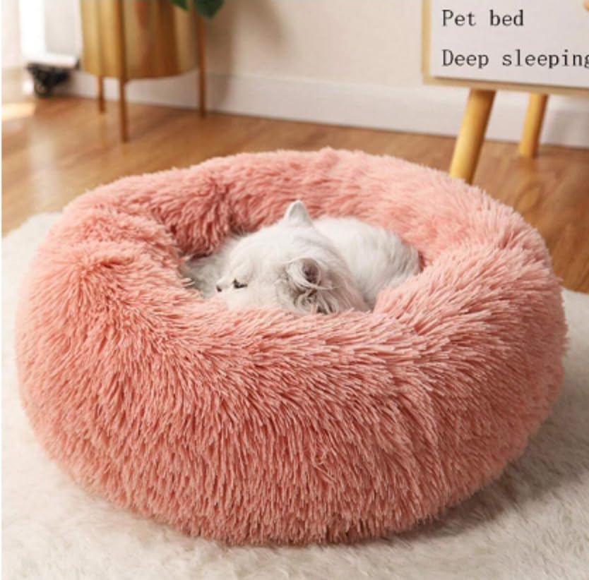 Pet Bed for Relaxing Anxiety and Stress Relief, Plush Donut Bed Soft Round Pet Bed with Anti-Slip Bottom and Waterproof for Small Medium Dogs and Cats (Cashmere, 30cm)