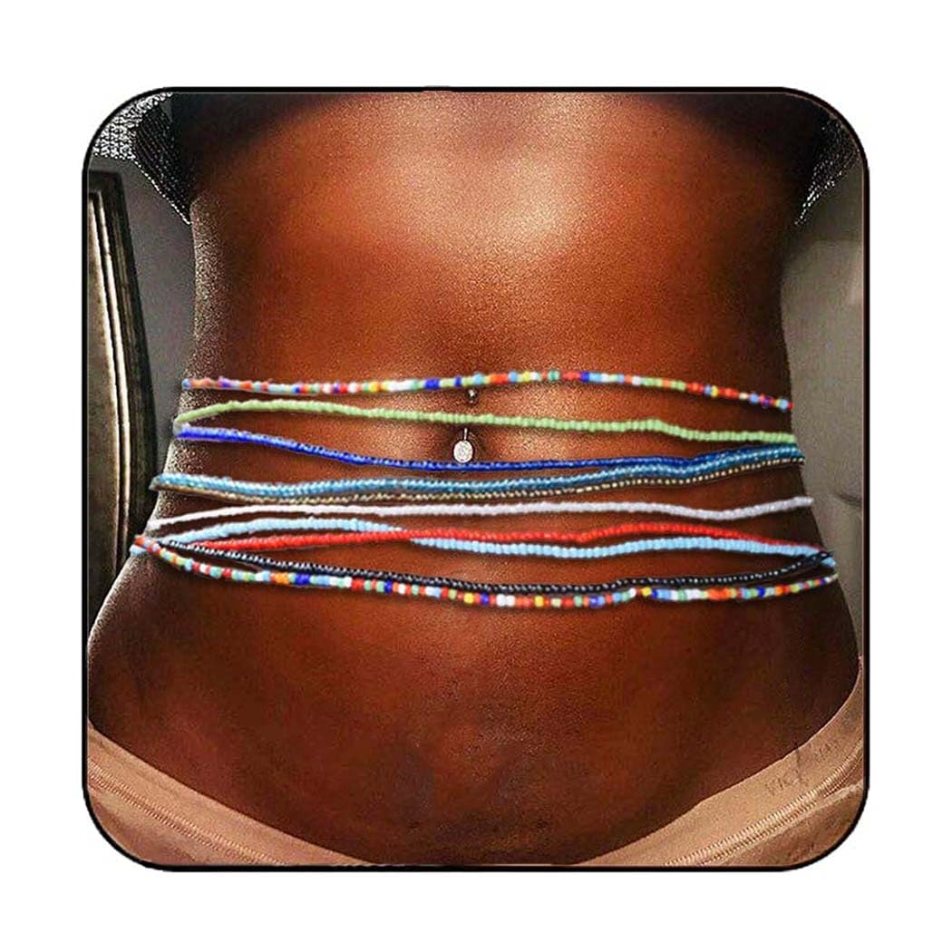 ACEDRE Waist Beads for Women Layered Beaded Belly Chain Elastic Beach Waist Chain Jewelry Rave Body Accessories(Pack of 10)
