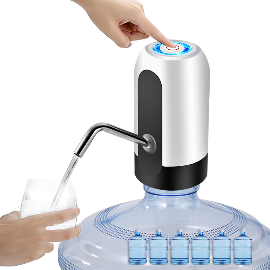 NOVOLAN Automatic Water Dispenser, USB Rechargeable Bottle Drinking Water Radio Water Pump Portable Automatic Electric Water Drinking Portable Button Pump for Office, Home, Kitchen, House