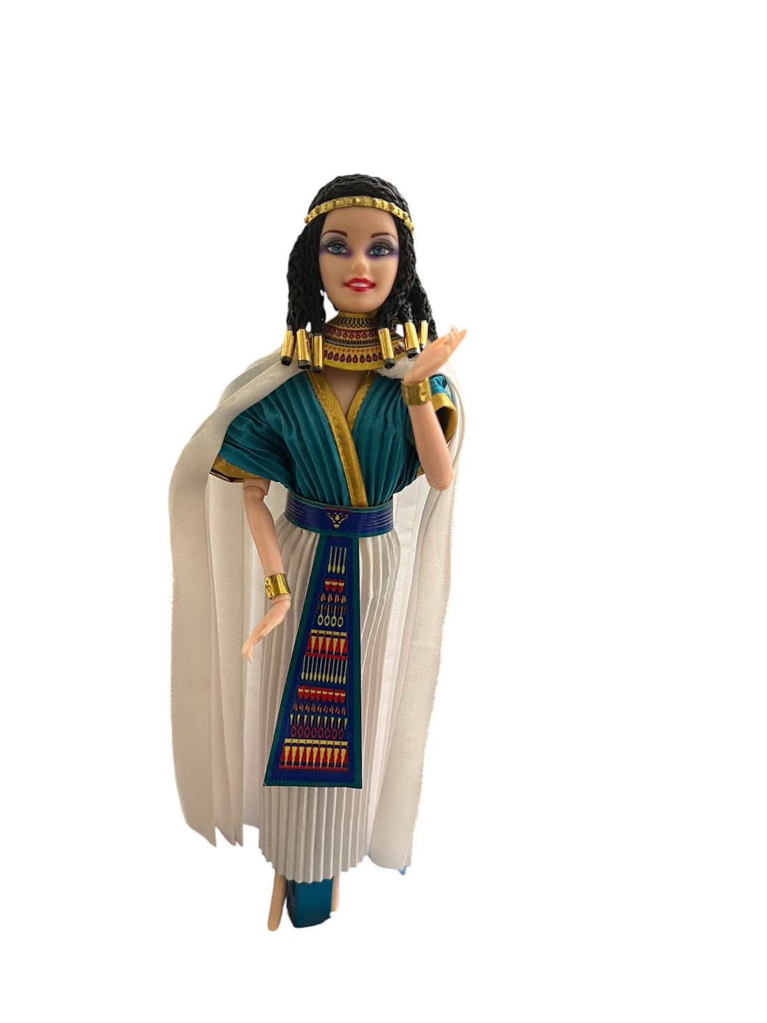 Egyptian Princess Fashion Doll with Hieroglyphic Bookmark, Turquoise and Gold Costume, Collector's Edition