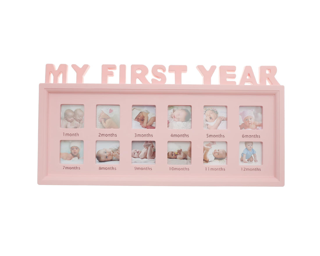 Elmaayergy PF-1-2-3 TY-84/S-1197 Photo Frame With My First Year Design, Made With Premium Material For Durability And Long-Lasting Use - Pink