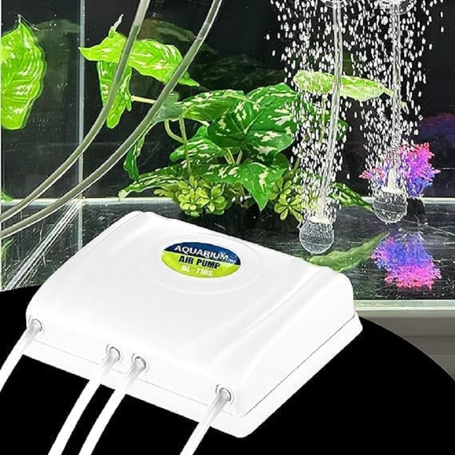 Aquarium Air Pump, Aquarium Aerator, 4 Port Nozzle, Low Noise Oxygen Air Pump, 8W Power, 4 * 5L/Min Output, 60Hz, 220-240V, Safe Plug, Color (White)