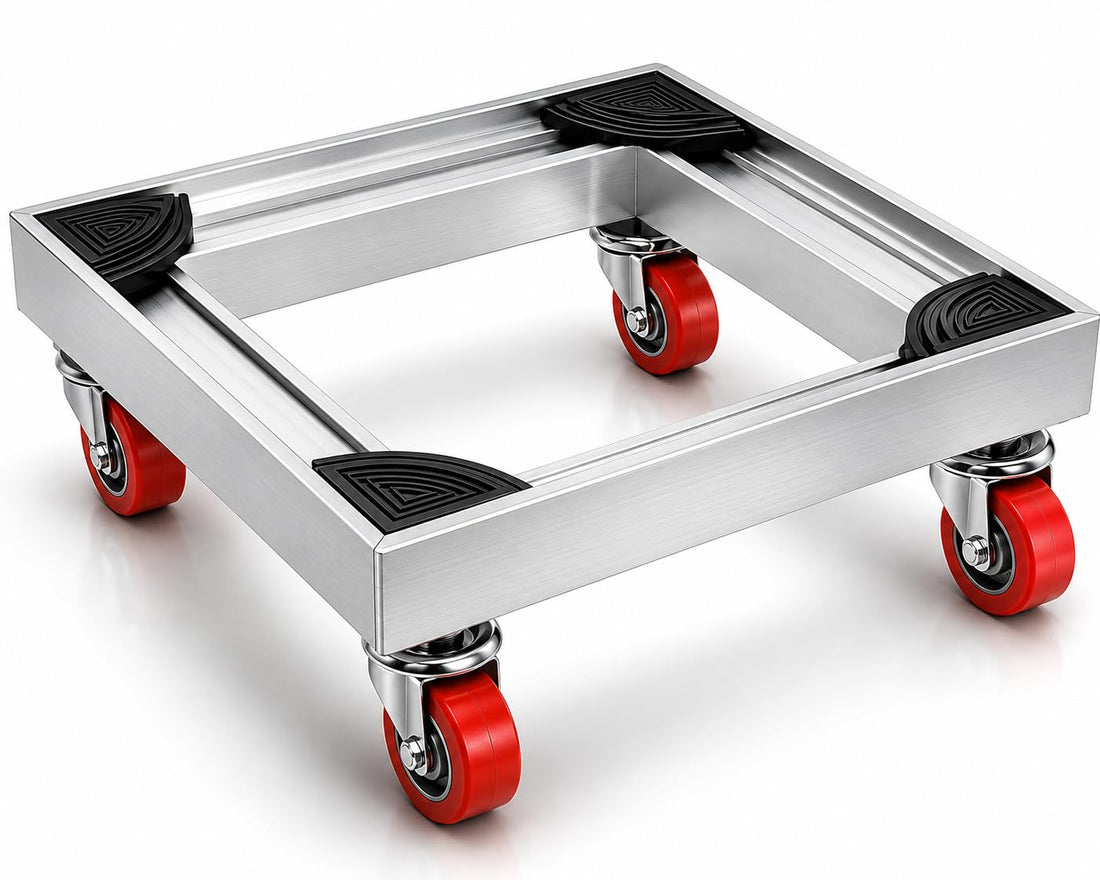 Red Wheel Water Cooler Base with Brake Size 33x33cm Suitable for All Kinds of Water Coolers Aluminum Silver Strong Bearing Heavy Weight