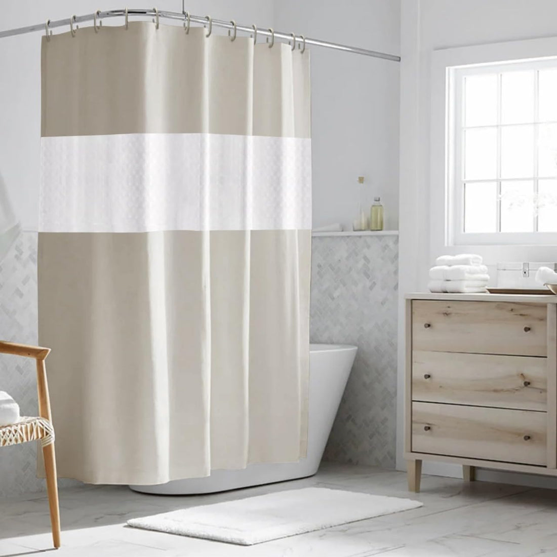 Waterproof and Mildew Proof Shower Curtain - Antibacterial Bathtub and Shower Curtain 180 x 200 cm (Beige)