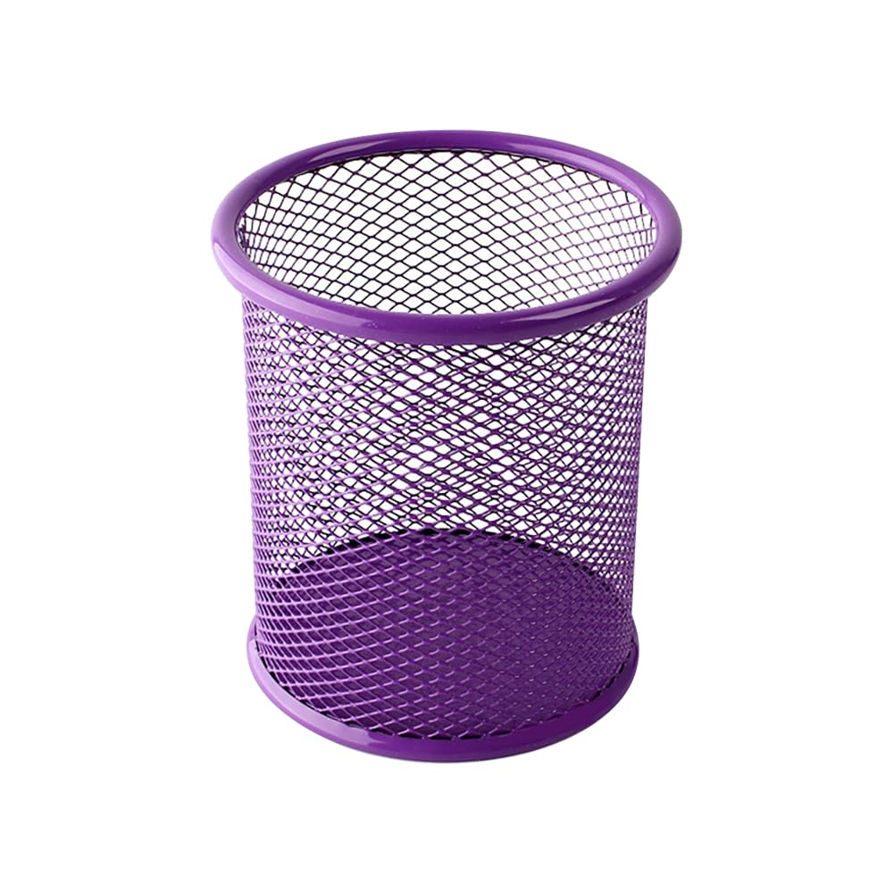 ccHuDE Pen Holder Cup Metal Mesh Pencil Holder Desk Pencil Cup Round Pen Organizing Cup Office Pen Organizer Cute Pencil Organizer for School Purple