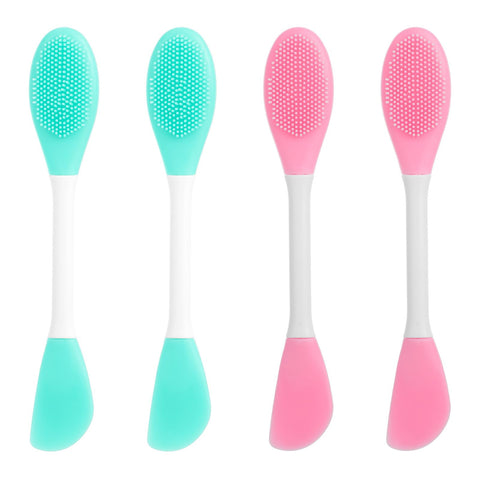 4 Pcs 2 in 1 Double-Sided Facial Cleanser Brush & Face Mask Brush Silicone Face Cleansing Brush, Face pore scrubber for Removing Blackheads, Exfoliating, Makeup Skincare Removal (2 Colors)