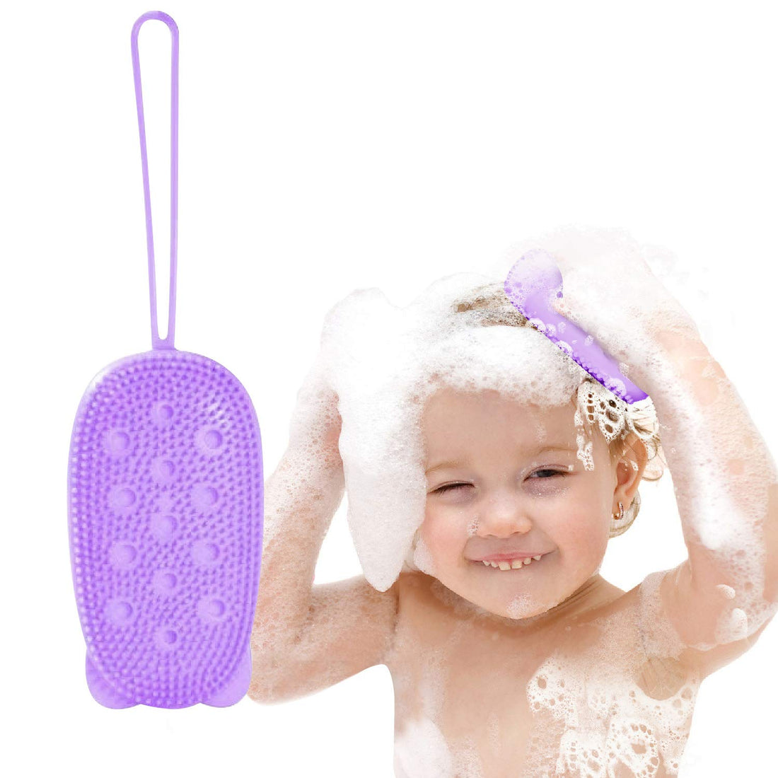 Upgrade 2 in 1 Soft Silicone Body Brush With Sponge, Body Scrubber Exfoliating Shower Loofah for Face & Body Cleaning, Skin Exfoliation Brush, Body Massage Brush for All Kinds of Skin-Purple