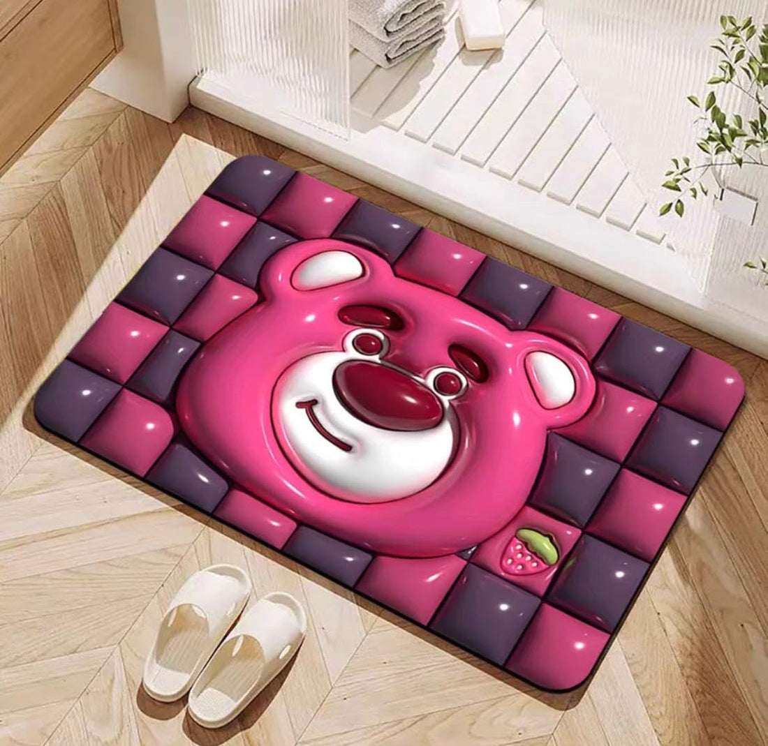 Chicco Bath Mat 3D Visual Expansion Feeling Leather Diatom Quick Dry Easy Clean Floor Oil Resistant Non-Slip Door Mat Super Absorbent Mat 60x40cm (Rectangular, Pink)