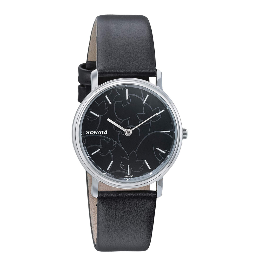 Sonata Watch for Women, Automatic Movement, Analog Display, Black Leather Strap-NN87029SL02W