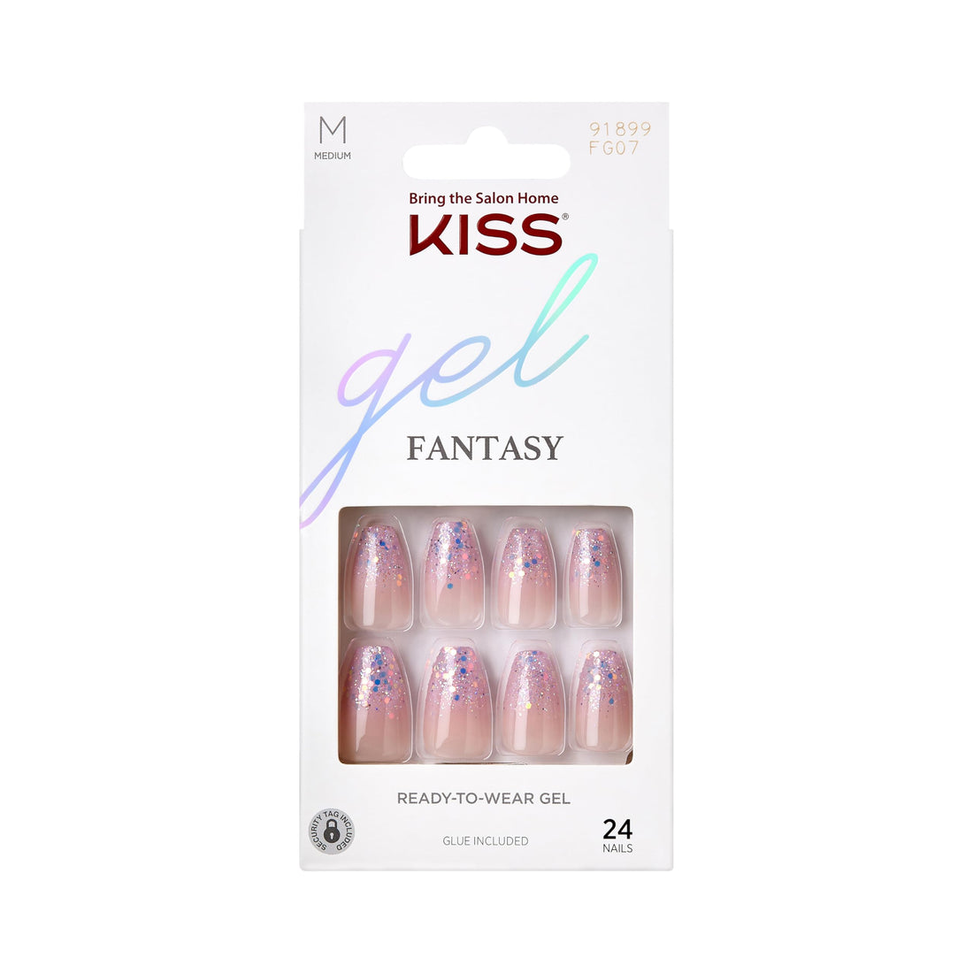 KISS Gel Fantasy, Press-On Nails, Nail glue included, 'Winter Sparks', Light Purple, Short Size, Coffin Shape, Includes 28 Nails, 2G Glue, 1 Manicure Stick, 1 Mini File