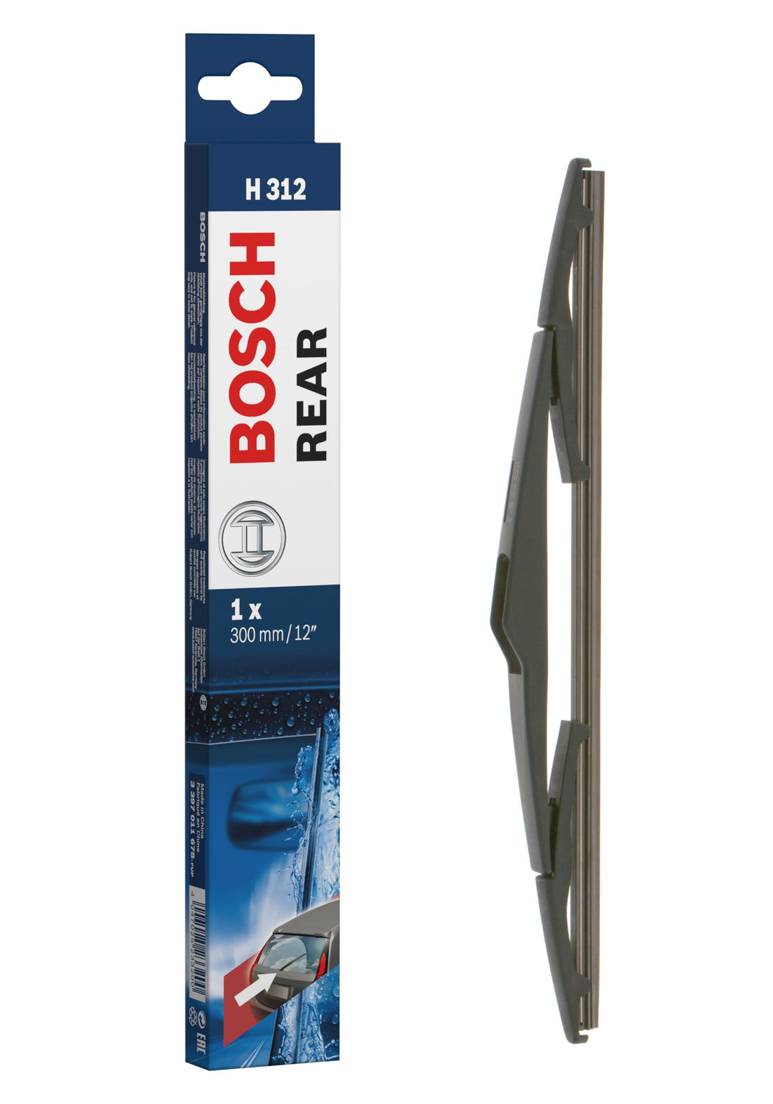 Bosch Automotive H312 Plastic Rear Wiper Blade, 12 Inch Size, Black