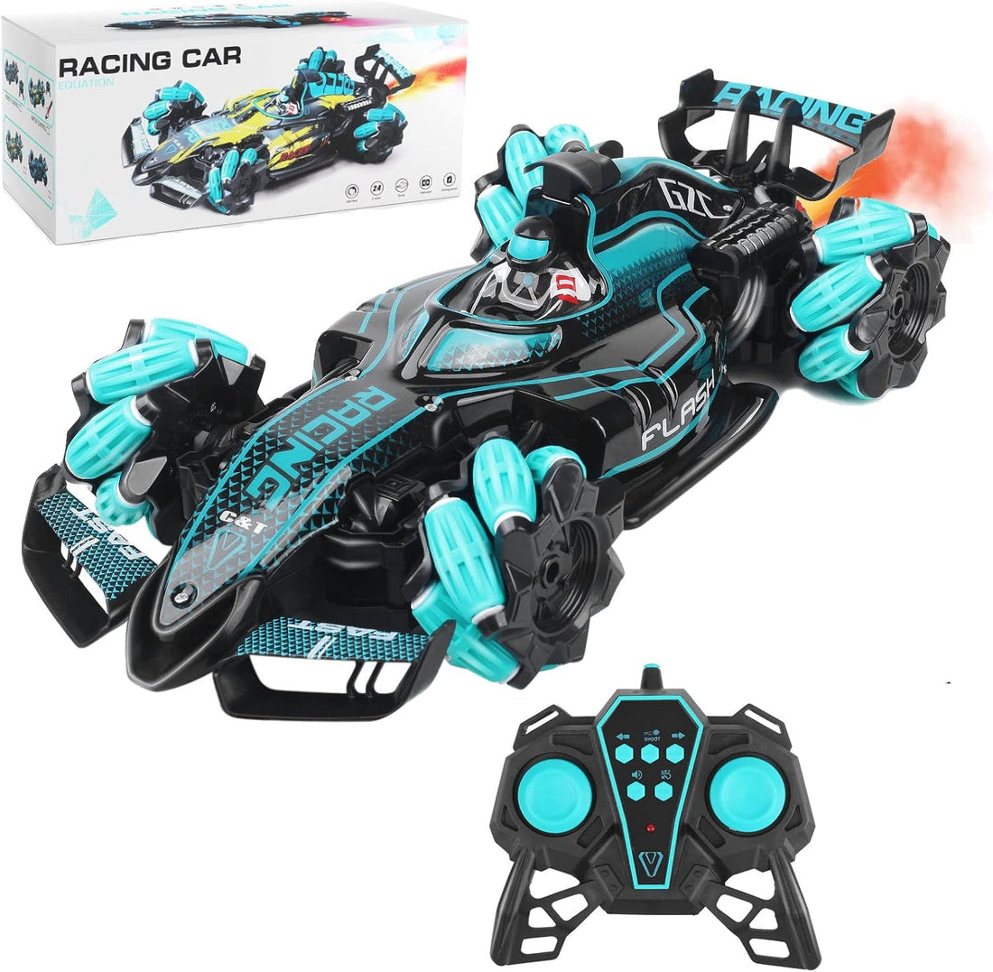 AM Enterprise RC Drift Car, 2.4GHz LED Lights 360 Degree Rotation, Stunt Sports Racing Car with Remote Control, High Speed Formula 1Mist Spray Remote Control,
