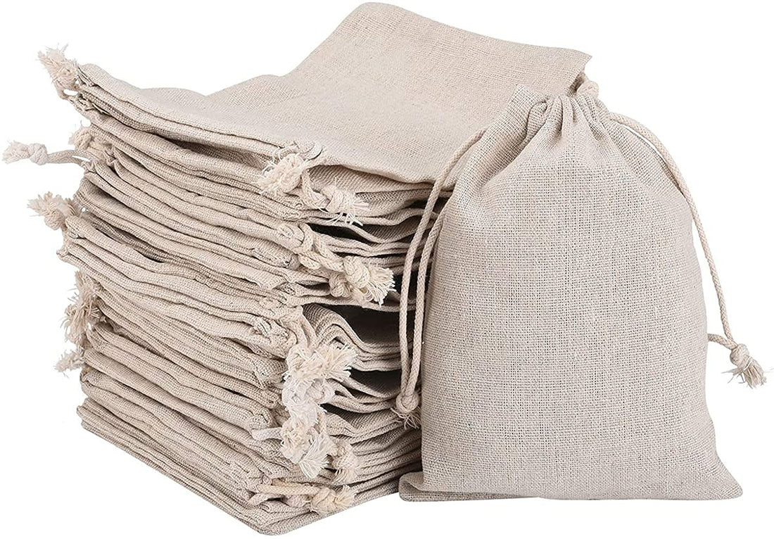 KASTWAVE 30Pcs Biodegradable Drawstring Bags - Cotton Burlap Canvas Pouches for Wedding Party Favors, Jewellery Storage, Gift Wrap