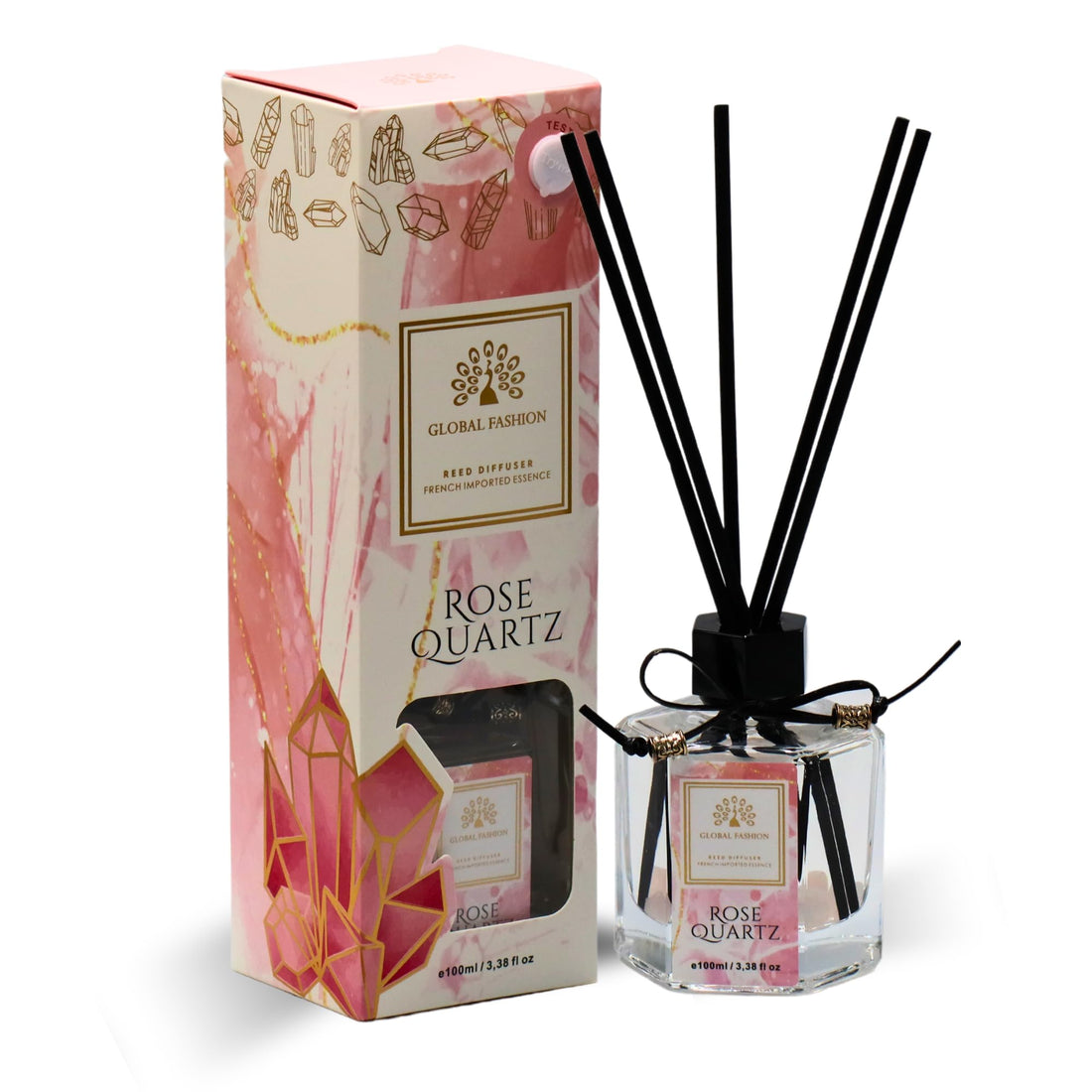 Luxury Reed Diffuser 100ml | French Imported Essence, Long-Lasting Fresh Floral Scent | Eco-Friendly Home Decor & Aromatherapy Gift Set (Rose Quartz)
