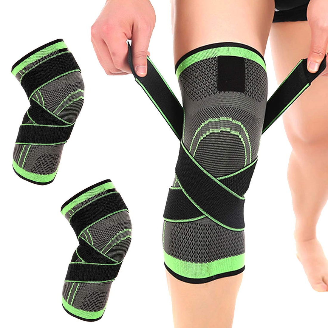 Sports Knee Compression Sleeve (2 Pack)| Best X-Band Knee Brace for Men & Women, Knee Support for Running, Basketball, Baseball, Weightlifting, Gym, Workout, Sports (Green, XL)
