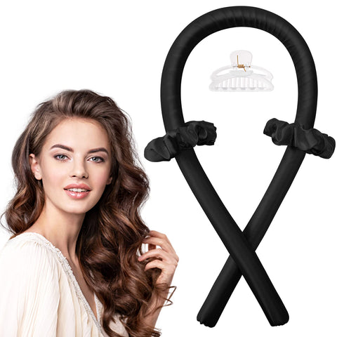 IENIN Heatless Curling Rod Headband, No Heat Hair Curlers to Sleep in Curl Ribbon with Scrunchies Hair Clips Overnight Hair Curlers for Women Long Hair Styling Tools(Black)