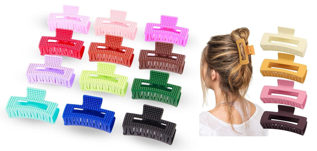 MT Matte Rectangular Banana Hair Clips for Thick Hair - 4 PCS Non-slip Design Jaw Clips and Barrettes for Women (Multicolor)
