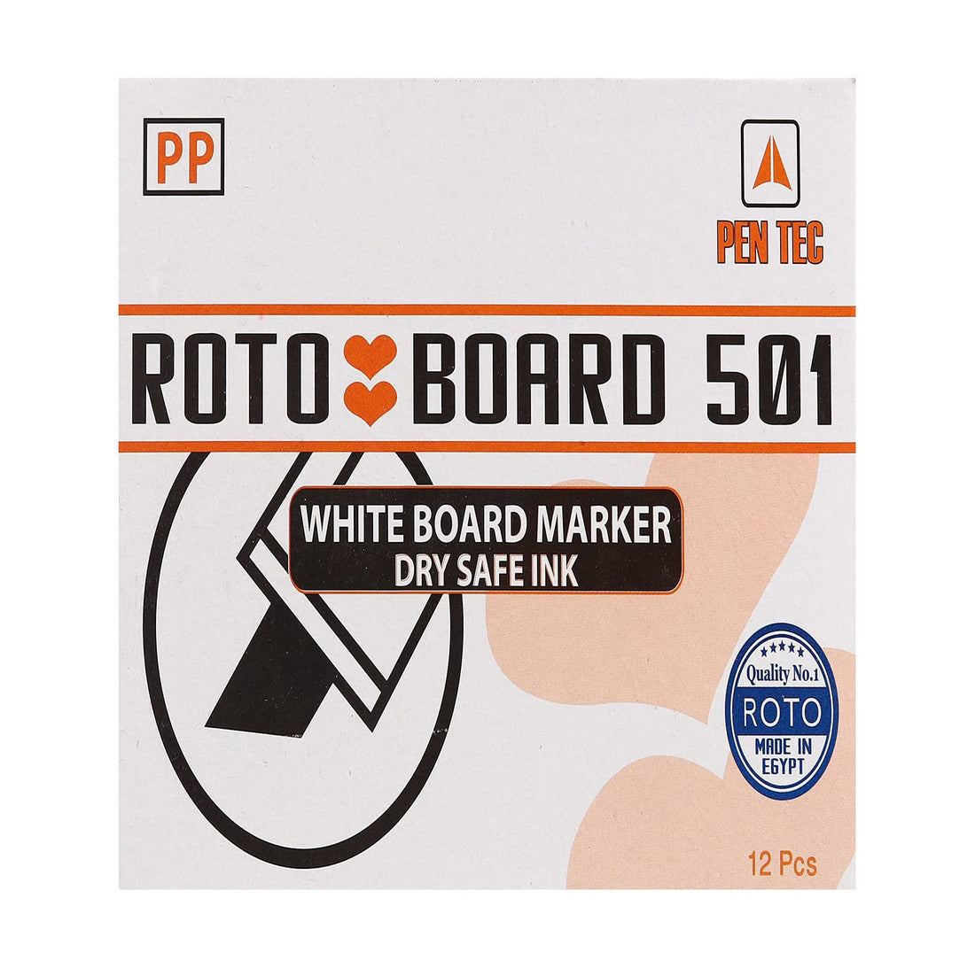 Roto board 501 white board marker dry safe ink pack of 12 pcs. - black